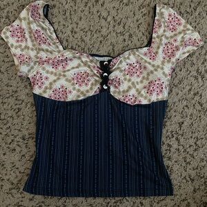 [SOLD] Y2k Floral and Striped Women's Top